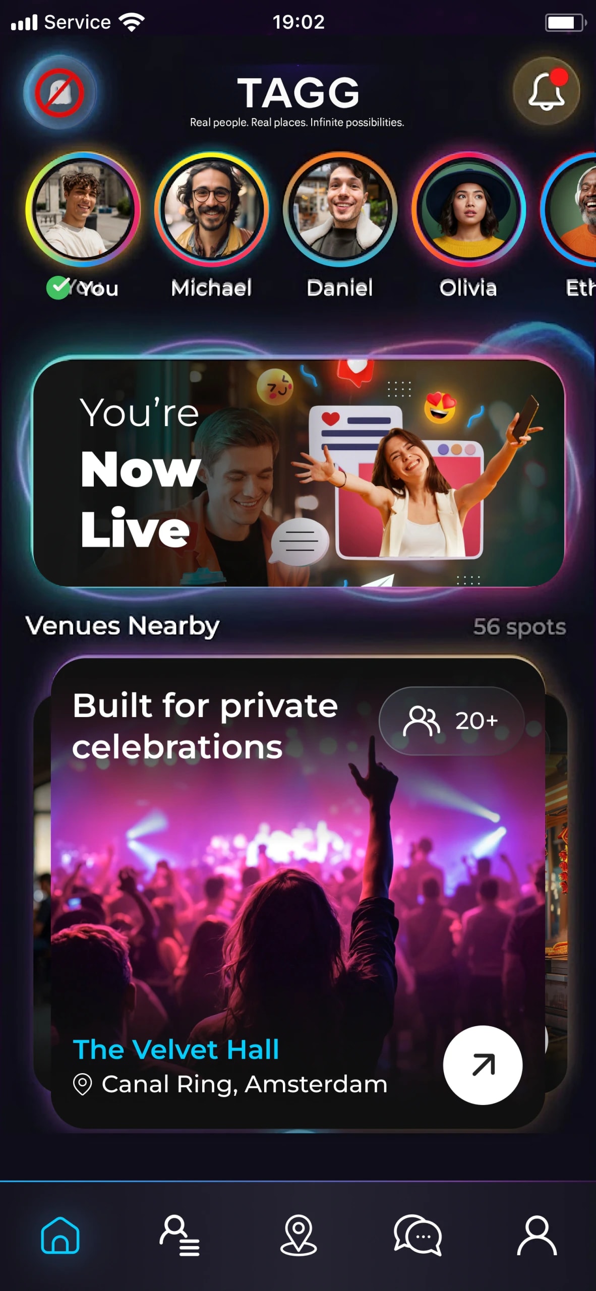 The TAGG home screen