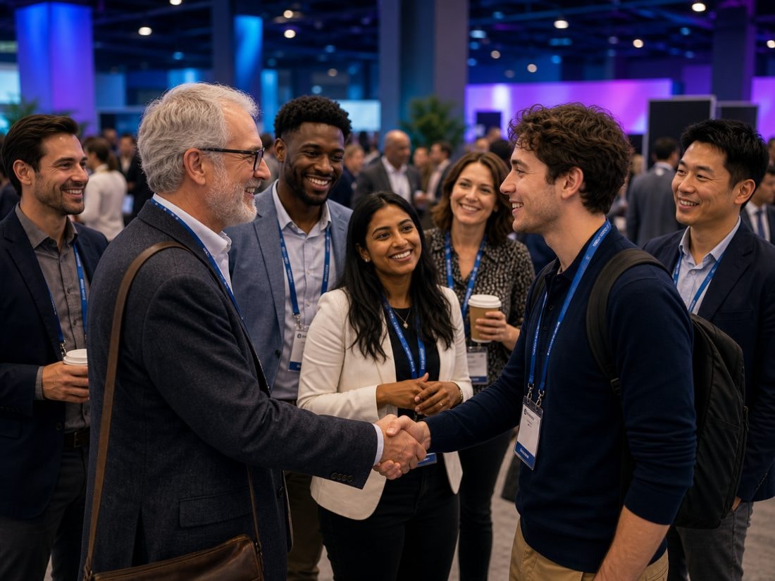Diverse professionals connecting