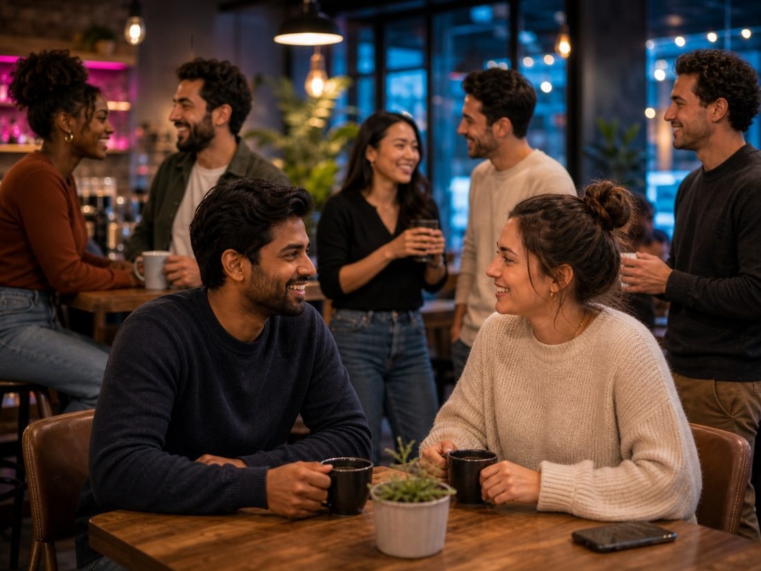 Two people meeting for coffee